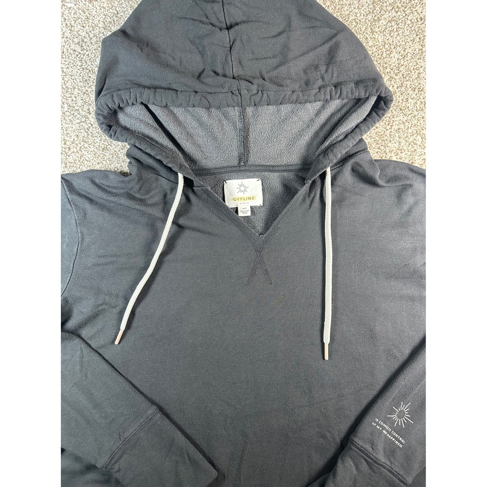 OFFLINE by Aerie Womens Black Sun Graphic Hoodie Sweatshirt Size M Thumbholes